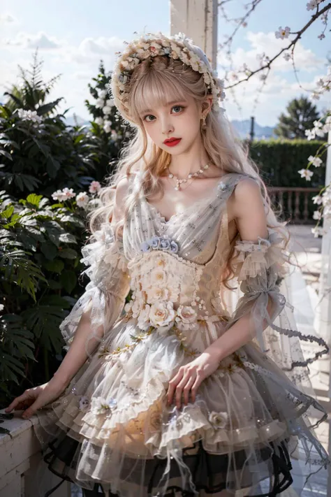 realistic, photorealistic, masterpiece, best quality, 1girl, long black straight hair, solo, standing in garden, looking at viewer, white lolita_dress, (pureerosface_v1:0.5), <lora:lolitaFashionDress_floral_style3:0.7> , <lora:Cute Asian Face:0.6>