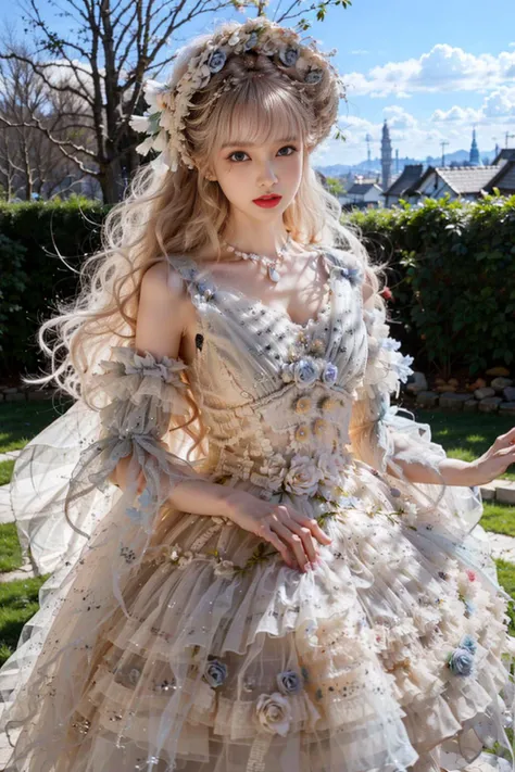 realistic, photorealistic, masterpiece, best quality, 1girl, long black straight hair, solo, standing in garden, looking at viewer, white lolita_dress, (pureerosface_v1:0.5), <lora:lolitaFashionDress_floral_style3:0.7> , <lora:Cute Asian Face:0.6>