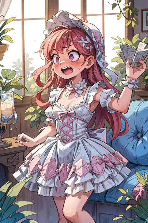 ((best quality, masterpiece)), ((style-swirlmagic):0.5),
1girl, ta_dress , mansion , living room, plants at window, embarrassed <lora:ArsEmbarrassed-t5:0.5>, (constricted pupils, small pupils), blush , open mouth,
<lora:more_details:0.5>,<lora:Constricted Pupils5:0.5>, <lora:loliress_classic_1_v3:0.5>