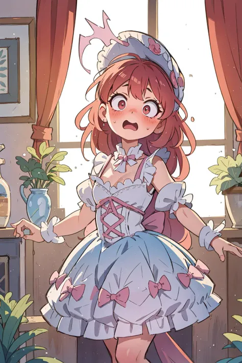 ((best quality, masterpiece)), ((style-swirlmagic):0.2),
1girl, lolita_dress  , mansion , living room, plants at window, embarrassed <lora:ArsEmbarrassed-t5:0.5>, (constricted pupils, small pupils), blush , open mouth, 
<lora:more_details:-0.2>,<lora:Constricted Pupils5:0.5>, <lora:lolita_dress_classic_1_v3:0.5>