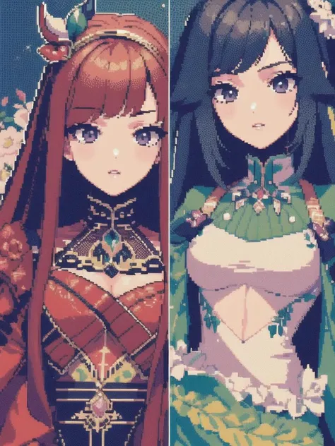 2girl,full_shot,Pixel art,masterpiece,best quality,high quality,ultra-detailed,best details,