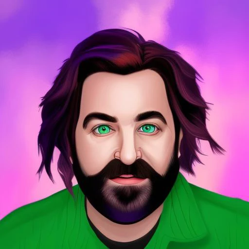 dskyart1, digital art, illustration, incredible masterpiece,a drawing of a man with a green hair and beard and a beardcut on his face and a green shirt, Alex Brightman, Beetlejuice the musical, dnd character art portrait,  looking at the camera,  dskyart1