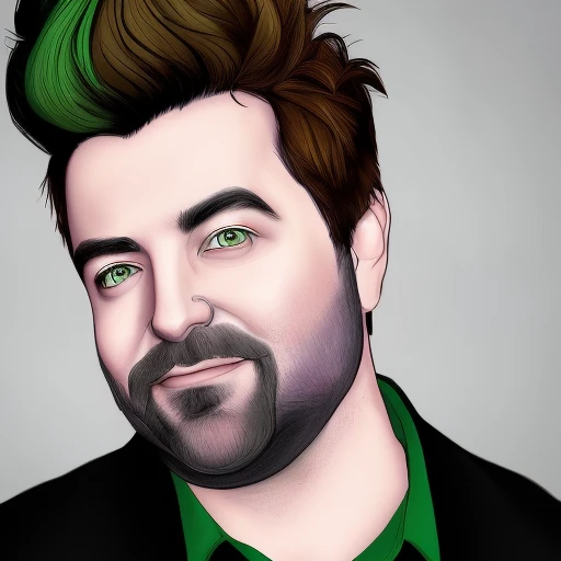 dskyart1, digital art, illustration, incredible masterpiece,a drawing of a man with a green hair and beard and a beardcut on his face and a green shirt, Alex Brightman, Beetlejuice the musical, dnd character art portrait,  looking at the camera,  dskyart1