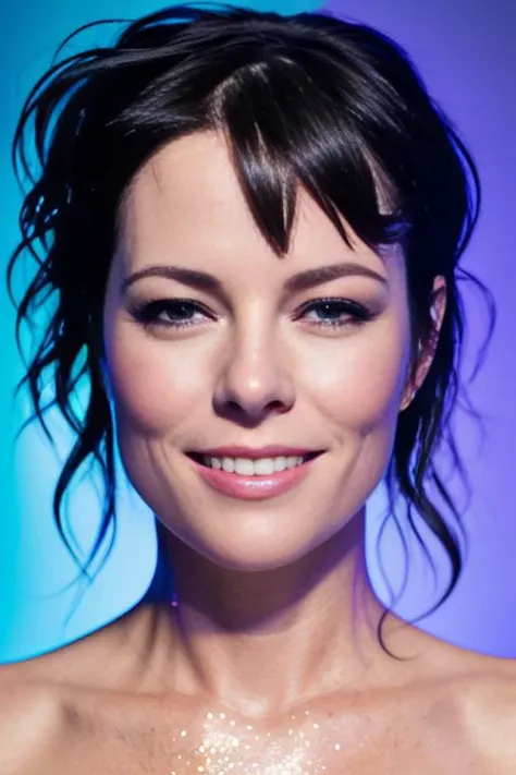professional closeup portrait photo of p4rk3rp smiling and wearing glitter makeup for maxim magazine, studio lighting