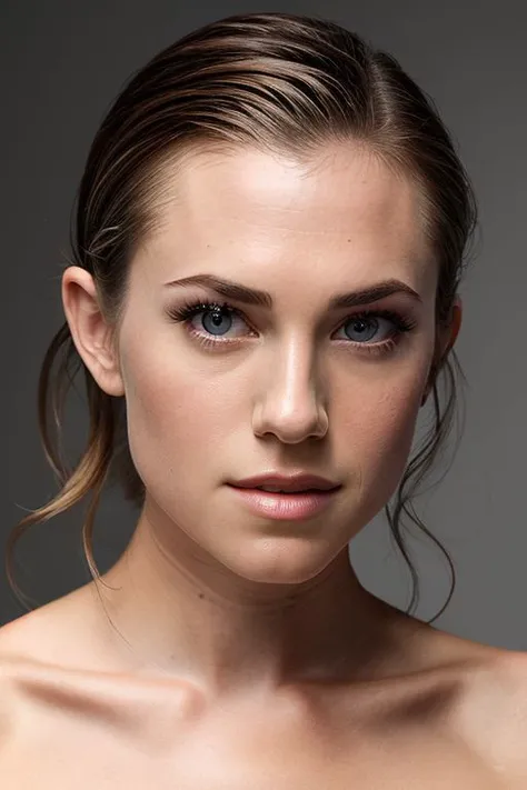 CR-AllisonWilliams-summer4love263, full color portrait of woman, (oiled shiny skin:1.0), (undercut hair:1), nude, face close up,
masterpiece, best quality, sharp focus, highres 8k uhd, ultra-detailed, rim light, deep grey background,