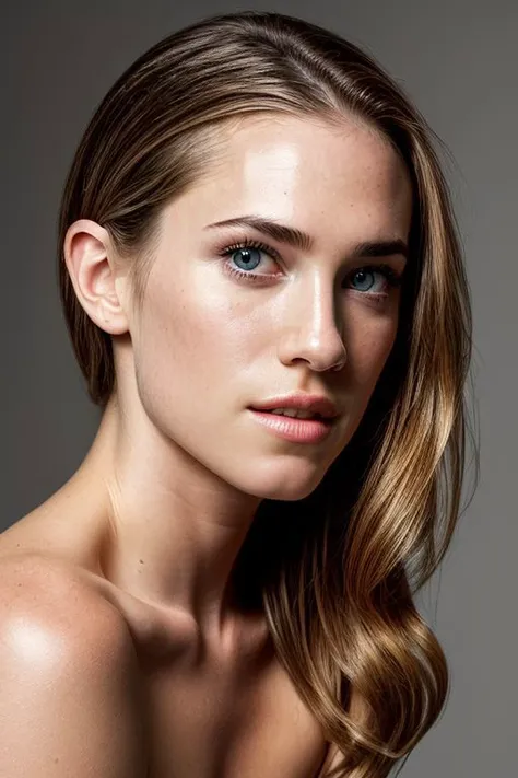 (CR-AllisonWilliams-summer4love263:0.9), full color portrait of woman, (oiled shiny skin:1.0), (undercut hair:1), nude, face close up,
masterpiece, best quality, sharp focus, highres 8k uhd, ultra-detailed, rim light, deep grey background,