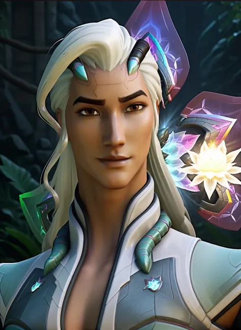 male, closeup portrait:1.5, action shot, ultrarealistic photography, shooting (a giant ray of dragon:2 healing energy), white hair, ((mystical rainbow spirit awaken in the background) ), dark scene, high quality, 8k, skin imperfections, , <lora:LifeWeaver:0.8>