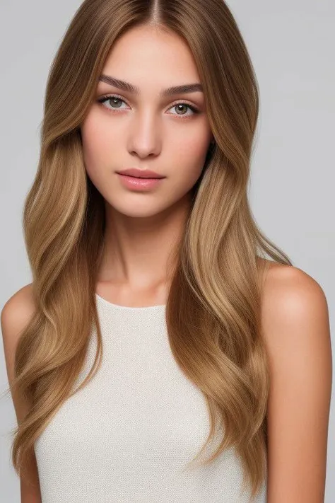 20 yo girl, slim, tall, brunette, hi-res, detailed skin, brown eyes, blonde hair extension