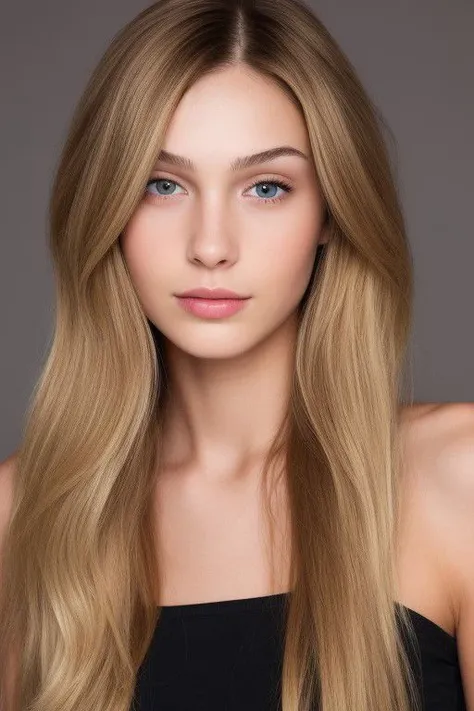 20 yo girl, slim, tall, brunette, hi-res, detailed skin, brown eyes, blonde hair extension