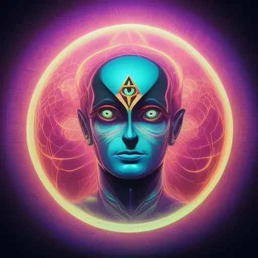 ((Illuminati:1.2)) Hypnotic deep-state illustration (psychedelic art by Dan Mumford) surrealism, dark and evil glow, glow neon paint, defined sharp edges, mystical, (all-seeing eye:1.3)
