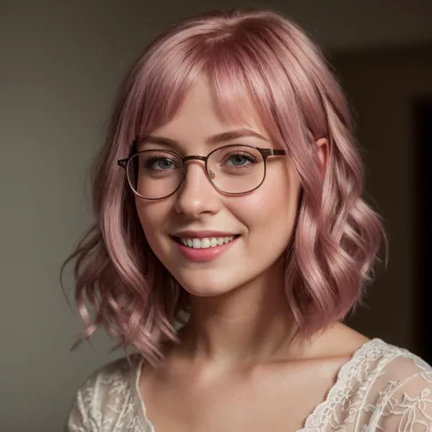 (Realistic),masterpiece,best quality,cinematic lighting,natural shadow,looking at viewer,Worm's Eye View,edgCorset,1girl,photo of a cute girl,full body,light smile,charming,20yo,glasses,Side-swept bangs Hair.Hair between eyes,Hot pink hair,Lace-up,Inlay,Raw photo,8k,uhd,dslr,soft,lighting,high quality,film grain,hyperrealismus,hyperrealistic,Atmospheric,Realistic Skin Texture,realistic hair details,ultra quality,best quality,Hyper Realism,