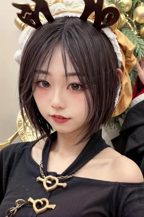 chen,(8k, RAW photo, best quality, masterpiece:1.2), (realistic, photo-realistic:1.37),ultra-detailed,1girl, christmasblack hair, looking at viewer, capelet,upper body, smile, fur trim, parted lips, hairband,Gold wire glasses portrait,<lora:2023chen1.5:0.9>
