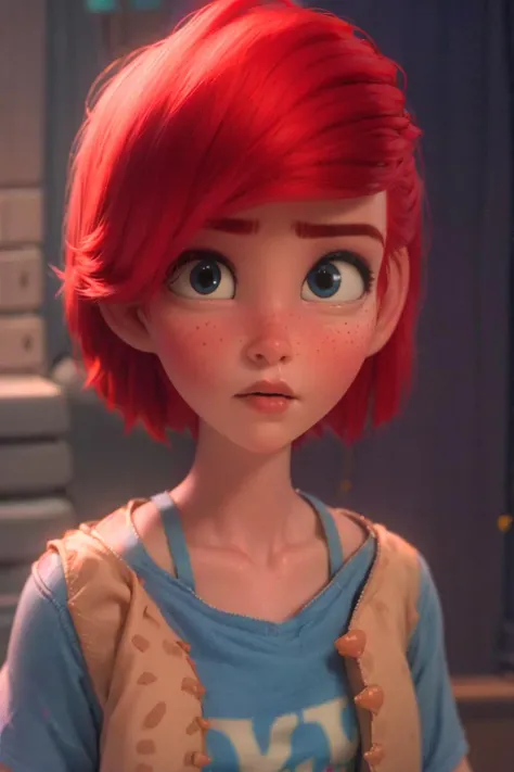 portrait, upperbody, looking at viewer, looking at camera, straight on, close up,
arielodd, 1girl, red hair, short hair, freckles,
jean jacket, undershirt, jewerly,
outside, busting city, crowds, warm volumetric lighting, realistic, blurred background
<lora:Ariel_ODD_v1:0.75>