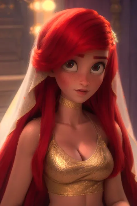 portrait, looking at viewer, looking at camera, straight on,
arielodd, 1girl, red hair, long hair, freckles, medium breasts,
exotic dancer, veil, cleavage, intricate gold jewelry, choker,
Arabic temple, desert in background, warm volumetric lighting, realistic, blurred background
<lora:Ariel_ODD_v1:0.75>