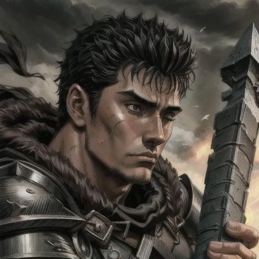 <lora:Guts_08:0.6>  guts \(berserk\), armor, black armor, bandages, close view, face to viewer, long sword,  one eye closed, manly, scar, male focus, black eye, left eye open <lora:add_detail:0.8>, digital painting, concept art, smooth, sharp focus, illustration, of guts \(berserk\), by Ruan Jia and Mandy Jurgens and Greg Rutkowski and Artgerm and William-Adolphe Bouguerea