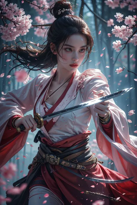 <lora:SwordSakura:0.8>,upper body,blade to side,strike pose,blade down,<lora:UBWKatanaOneHand:0.5>,cherry blossoms,sword in both hands,, (masterpiece, best quality, high quality, highres, ultra-detailed),