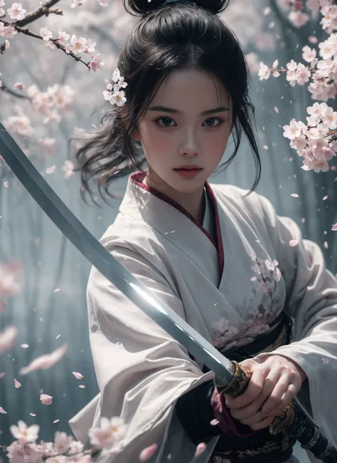 Sword Sakura,upper_body,1girl,weapon,black hair,sword,petals,cherry blossoms,long hair,chinese clothes,blurry,hair bun,hair ornament,looking at viewer,holding sword,long sleeves,single hair bun,flower,
outdoors,best quality,masterpiece,illustration,an extremely delicate and beautiful,CG,unity,8k wallpaper,Amazing,finely detail,masterpiece,official art,extremely detailed CG unity 8k wallpaper,incredibly absurdres,huge filesize,ultra-detailed,highres,extremely detailed,beautiful detailed girl,realistic,<lora:SwordSakura:0.7>,, (masterpiece, best quality, high quality, highres, ultra-detailed),