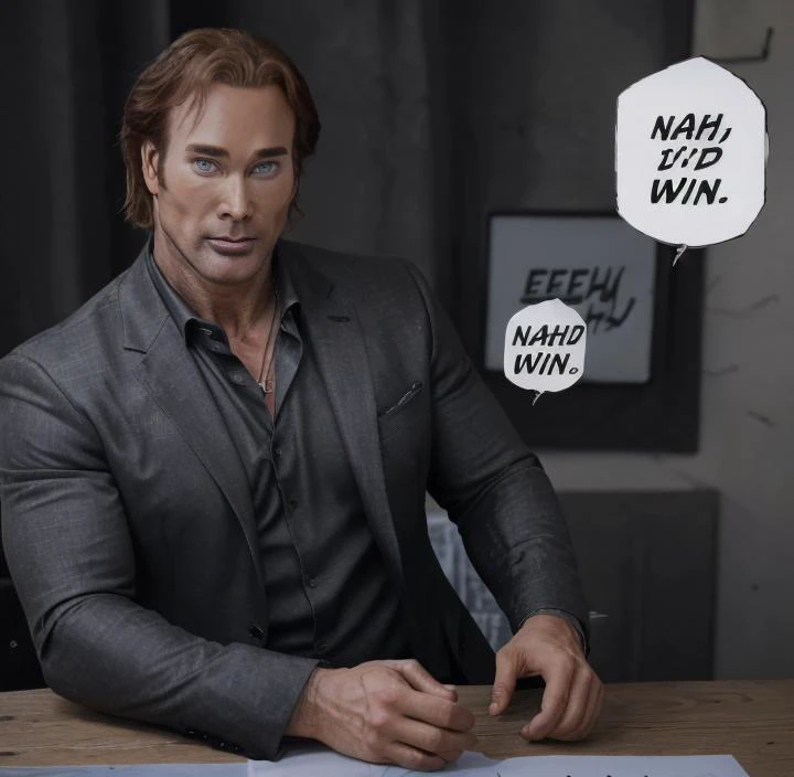 <lora:concept_nahidwin:1>, ohearn, professional suit, black suit, ( nahidwin, speech bubble, english text:1.6), <lora:BabyDontHurtMeDogu:1>, 8k uhd, dslr, high quality, film grain, Fujifilm XT3