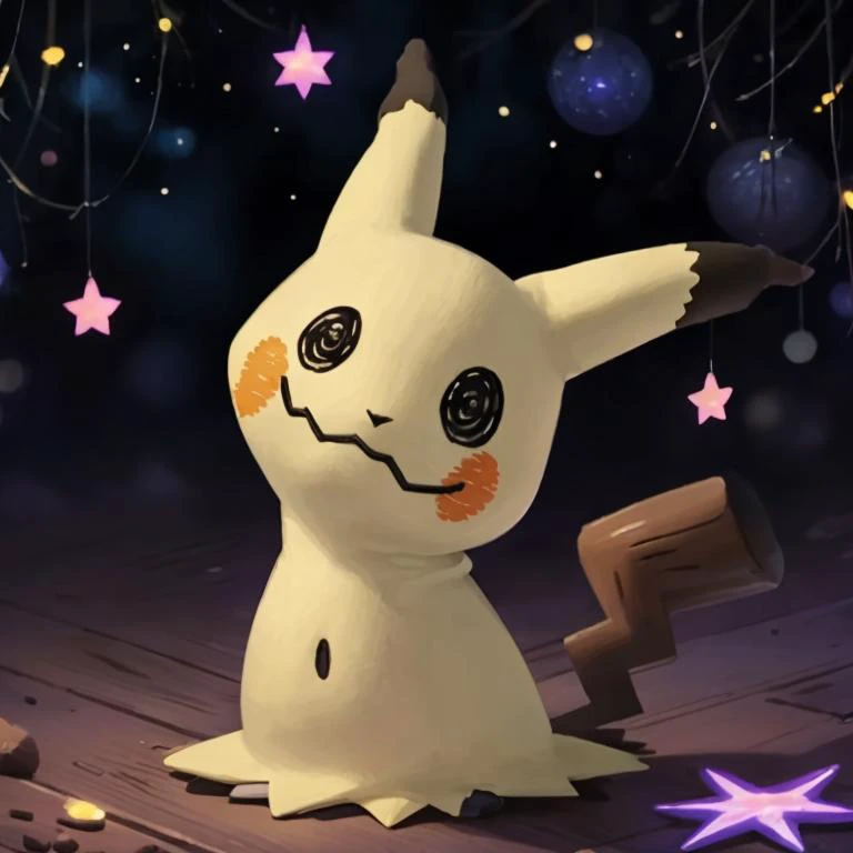 (masterpiece, best quality:1.2), solo, 
<lora:Mimikyu_Pokemon_Anime:0.7>, Mimikyu_Pokemon, no humans, purple star, sparkle, starry_background, solo, looking at viewer,