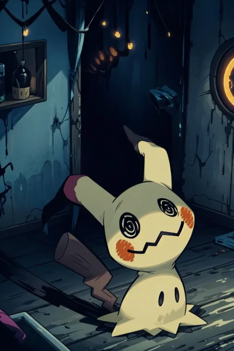 solo, full body, no humans, <lora:Mimikyu_Pokemon_Anime:0.9> Mimikyu_Pokemon, haunted house, dark atmosphere, <lora:add_detail:0.7>,