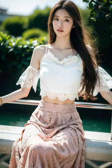 1girl,best quality,masterpiece,illustration,an extremely delicate and beautiful,CG,unity,8k wallpaper,Amazing,finely detail,masterpiece,official art,extremely detailed CG unity 8k wallpaper,incredibly absurdres,huge filesize,ultra-detailed,highres,extremely detailed,beautiful detailed girl,realistic,flower sea,(Romantic_lace_top:1.5),(Flowy_maxi_skirt:1.4),(Delicate_bracelet:1.3),<lora:Suzuki Y ka_20231223234210:0.8>,