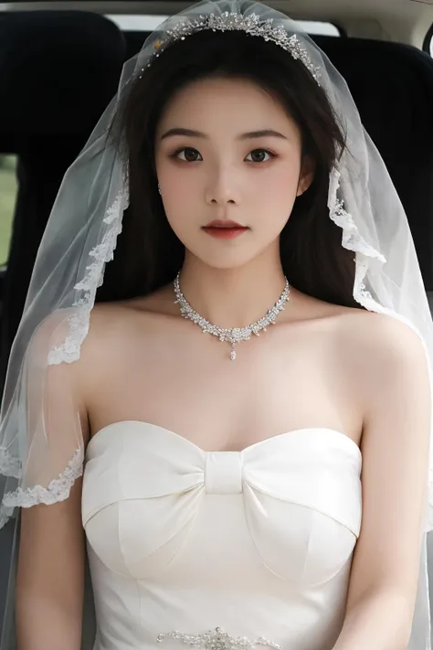 (masterpiece), Highest quality, Highest quality, Highly detailed CG Unity 8K wallpapers, original, High resolution, (Depth of written boundary: 1.5), Faithfulness: 1.3, chest, bride portrait style, 1 person, curtain, Veil , bridal Veil, Wedding dress, curtain, jewelry, alone, Earrings, teeth, bride, black_hair