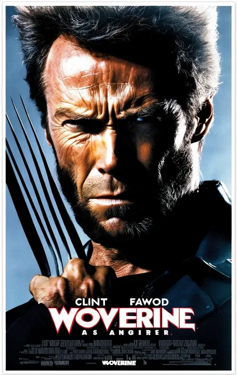 Clint Eastwood as Wolverine, with title "ANGRIER"
, Poster, MovierAF,
,<lora:MoviePosteond-MoviePoster-MovterRedAF:1>