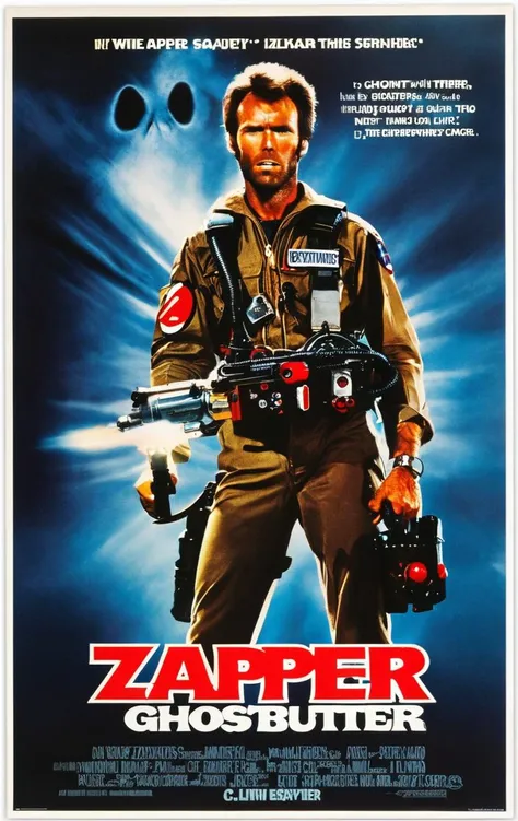 Clint Eastwood as a Ghostbuster, with title "ZAPPER"
, Poster, MovierAF,
,<lora:MoviePosteond-MoviePoster-MovterRedAF:1>