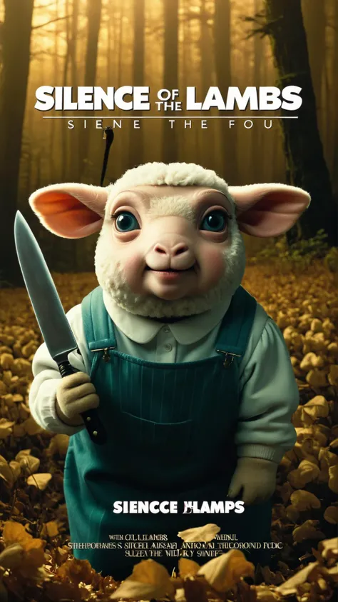 breathtaking scenery, (((background focus))), Quiff, ((Movie Poster)), cinematic, with title "SILENCE OF THE LAMBS" vintage,chubby lamb holding knife, anthropomorphic, found footage, MoviePosterRedAF, <lora:Wiz-VintageComicBookCover_v01:1> <lora:MoviePosterRedmond-MoviePoster-MoviePosterRedAF:1> concept art , (dreamscape) realism, postprocessed photograph, taken 4K, unreal engine