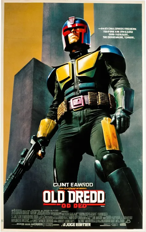 Clint Eastwood as Judge Dredd, with title "OLD DREDD"
, Poster, MovierAF,
,<lora:MoviePosteond-MoviePoster-MovterRedAF:1>