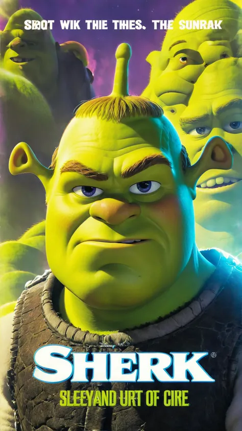 breathtaking scenery, (((background focus))), Crew cut, sci fi, vintage, ink wash painting, Vaporwave style, retro aesthetic, cyberpunk, vibrant, neon colors, Mystery Theme, ((Movie Poster)), handsome man, cinematic, with title "SHREK" on it ,Movie Poster, MoviePosterRedAF, <lora:Wiz-VintageComicBookCover_v01:1> <lora:MoviePosterRedmond-MoviePoster-MoviePosterRedAF:1> concept art