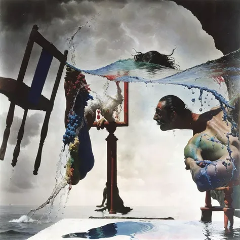 Salvador Dali, vivid color, colorful, in color, colored, raindow, red, blue, green, amazing, vivid, splashing water,