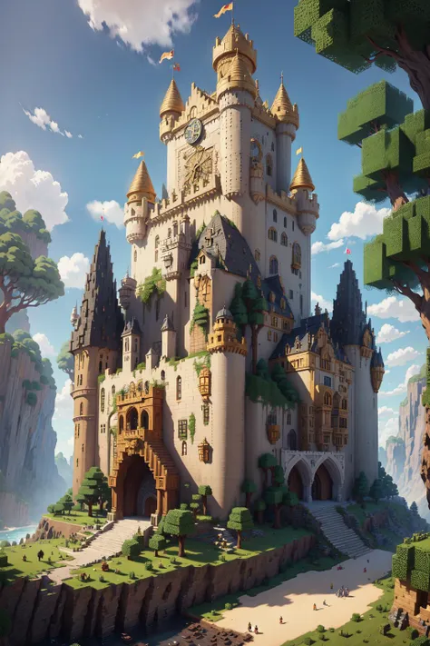 A castle in the middle of a mountain with a sky background - SeaArt AI