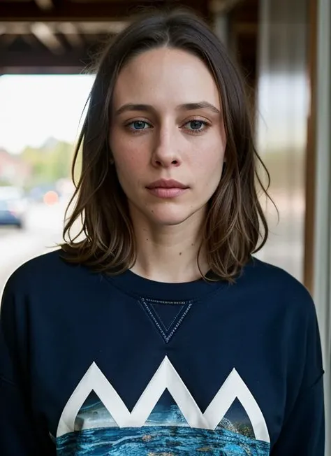 A stunning intricate color close up portrait of (sks woman:1) , wearing Graphic sweatshirt and jogger pants, epic character composition, sharp focus, natural lighting, subsurface scattering, f2, 35mm, film grain, , by Henri Cartier-Bresson, <lora:lora-small-vera-farmiga-v1:1>