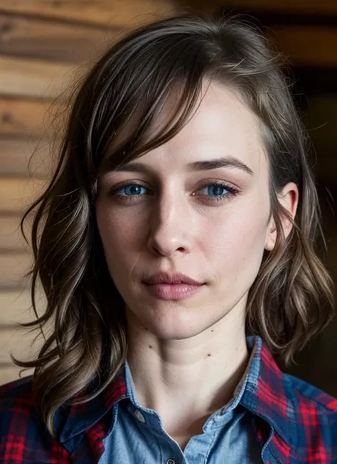 A stunning intricate color close up portrait of (sks woman:1) , wearing Flannel shirt and jeans, epic character composition, sharp focus, natural lighting, subsurface scattering, f2, 35mm, film grain, , by Ansel Adams, <lora:lora-small-vera-farmiga-v1:1>