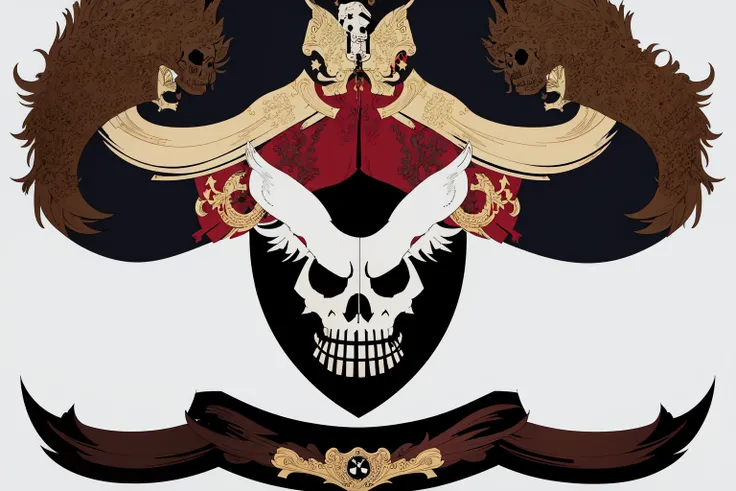 flag, simple background, no humans, black theme, skull, bones, black background, swords, wolf, cross,