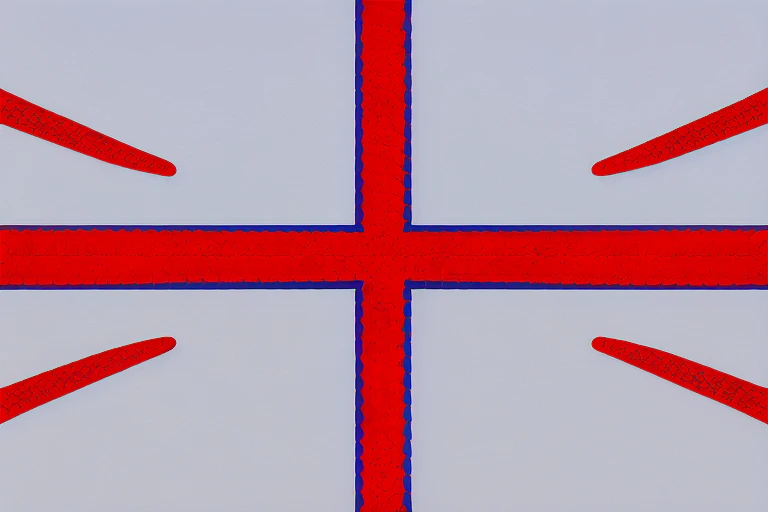 flag, simple background, no humans, blue, red, white, theme, cross,