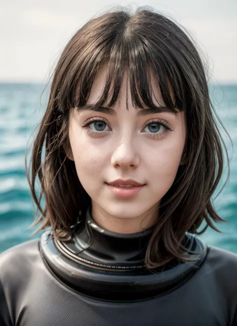 RAW Photo, DSLR, professional color graded, BREAK portrait photograph of girl Daphn3Dar3, black hair, wearing diving suit, in the sea, sharp focus, HDR, 8K resolution, intricate detail, sophisticated detail, depth of field, analogue RAW DSLR, photorealistic, looking at viewer, <lora:detailed_eye:0.8>, <lora:Daphn3Dar3:0.72>