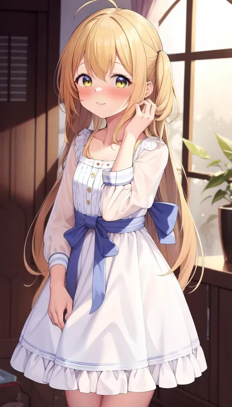 (Real: 1.4), (Masterpiece, Sidelights, Fine Beautiful Eyes: 1.2), Masterpiece*Portrait、、、、, Realistic, 3D Face, Glistening Eyes, Glossy Hair, Skin Falling Out, Solo、、、、, Embarrassing, (Epigastric), White Underwear, Blonde Hair, (Princess)