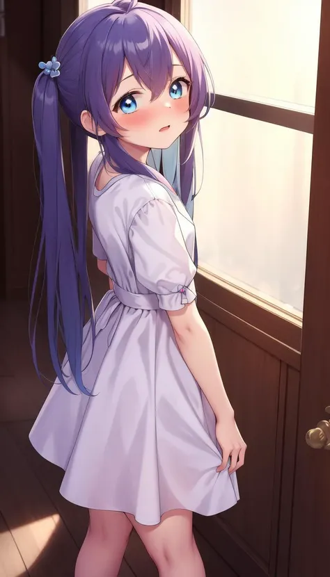 masterpiece, best quality, 1girl, long hair, <lyco:shennai_misha:0.7>, shennai_misha, Dress, Light blue hair