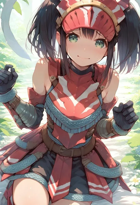 score_9, score_8_up, score_7_up, best quality, masterpiece, source_anime, BREAK, 
embarrassed, blush, 
small breast, smiling,
Katou Megumi,
1girl, detailed face, cute face,
black hair, 
Hermitaur armor x, Hermitaur armor, pink gauntlets, pink boots, pink clothes, sleeveless,
dynamice pose,