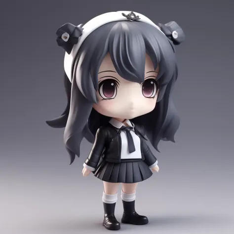 chibi figure,  <lora:figure_chibi:0.8>, 1girl, medium breasts upper body, looking at viewer, school uniform, sailor suit, serafuku, messy long hair, big eyes, beautiful detailed eyes {{a black cross hairpin}}, handsome,Hair glows,dramatic angle, upper body, dog ears, night, raining, walking, city light, <lora:Omertosa:0.6>