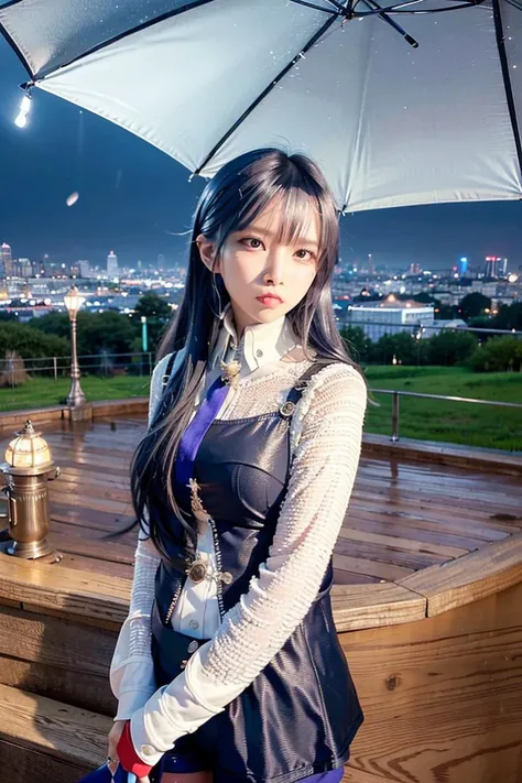 (8k, RAW photo, best quality, masterpiece:1.2), (realistic, photo-realistic:1.37),<lora:koreanDollLikeness_v10:0.5> ,<lora:arknightsTexasThe_v10:1>,omertosa,1girl,(Kpop idol), (aegyo sal:1),cute,cityscape, night, rain, wet, professional lighting, photon mapping, radiosity, physically-based rendering,