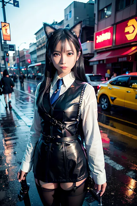 (realistic,8K,RAW photo,photorealistic:1.47),physically-based rendering,photograph,Kpop idol,best quality,ultra-detailed,dog ears,1girl,(aegyo sal:1.5),cute,night,rain,wet,professional lighting,photon mapping,radiosity