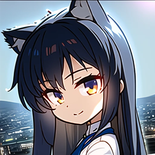 omertosa , 1girl, rain, night, city, neon lights, reflective water, cowboy shot, light smile, closed mouth, <lora:arknightsTexasThe_v10:1>,wolf ear