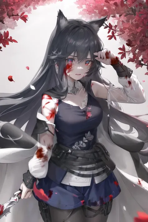 best quality, masterpiece, ultra-detailed,Amazing, illustration, detailed light, an extremely delicate and beautiful, beautiful detailed eyes, (shine), Holy lighting,finely detail,((blood)), (Blood drop),(Blood fog),character focus, cuts, injury, defloration, bleeding, pool_of_blood,(((((blood_from_eyes))))), scratches, bite_mark, dirty, stab, pink_blood, bruise_on_face, paint_splatter, 1girl, abuse, dirty_clothes, whip_marks,long_hair, red_eyes, very_long_hair, red_rose, yandere, solo, black_hair, bare_shoulders, lipstick_mark, looking_at_viewer, eyebrows_visible_through_hair, stitches, stain, splatter, collarbone, rose_petals, spider_lily, sheath, long_sleeves, motion_blur, petals_on_liquid, falling_petals, barefoot, white_dress, autumn_leaves, bangs, falling_leaves,red_background, red_theme, red_skychromatic_aberration,gauntlets,earrings,horns, very delicate light,((Covered in blood))<lora:arknightsTexasThe_v10:1>