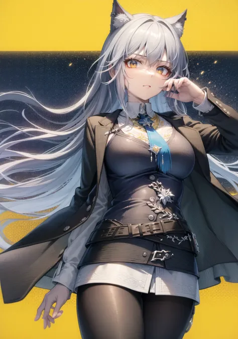masterpiece, best quality, {{{{{beautiful detailed hair}}}}}, {{{{{beautiful detailed face}}}}}, {{{{{beautiful detailed jacket}}}}}, {{{{{beautiful detailed background}}}}}, {{{{{album cover}}}}}, {{{{{beautiful detailed splash}}}}}, in city, cityscape, {{{1girl}}}, {{{limited palette}}}, {{{pastel color}}}, many line in hair, shiny skin, {{{sunlight}}}, 2020s, {{{{{minute details}}}}}, punk, out doors, looking at viewer, drawing, {{{multicolored back graound}}}, colorful, solo, {{{cowboy shot}}}, jacket, long sleeves, chest, magazin cover, long hair, floating hair, bangs, colored inner hair, aqua theme, official art, {yellow background}, a propaganda poster with a girl walking in the street,Omertosa,shamare,simple background,white boots,<lora:arknightsTexasThe_v10:0.78>
