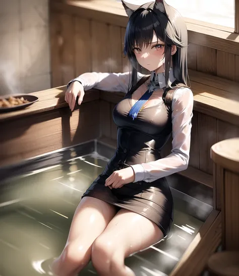 masterpiece, best quality, 1girl,bath, wet, bathing, steam, wet hair, bathtub, medium breasts,