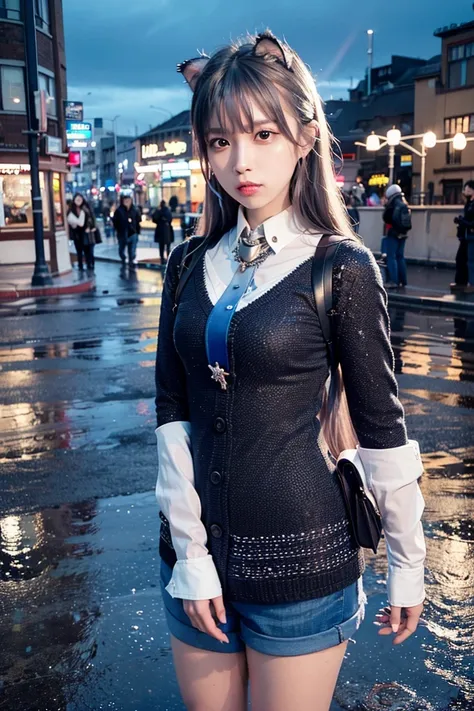 (8k, RAW photo, best quality, masterpiece:1.2), (realistic, photo-realistic:1.37),<lora:koreanDollLikeness_v10:0.5> ,<lora:arknightsTexasThe_v10:1>,omertosa,1girl,(Kpop idol), (aegyo sal:1),cute,cityscape, night, rain, wet, professional lighting, photon mapping, radiosity, physically-based rendering,