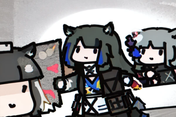 4girls fight each other ,style anime,Texas,arknights, weapon,firing, <lora:childrensDrawingLora_v10:1.3> <lora:arknightsTexasTheOmertosa_v10:1>
